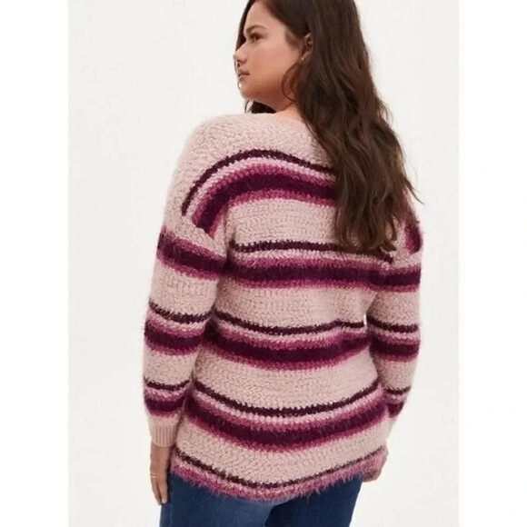 Torrid Popcorn Knit Drop Shoulder Pink & Purple Stripe Sweater 5 - Picture 2 of 7